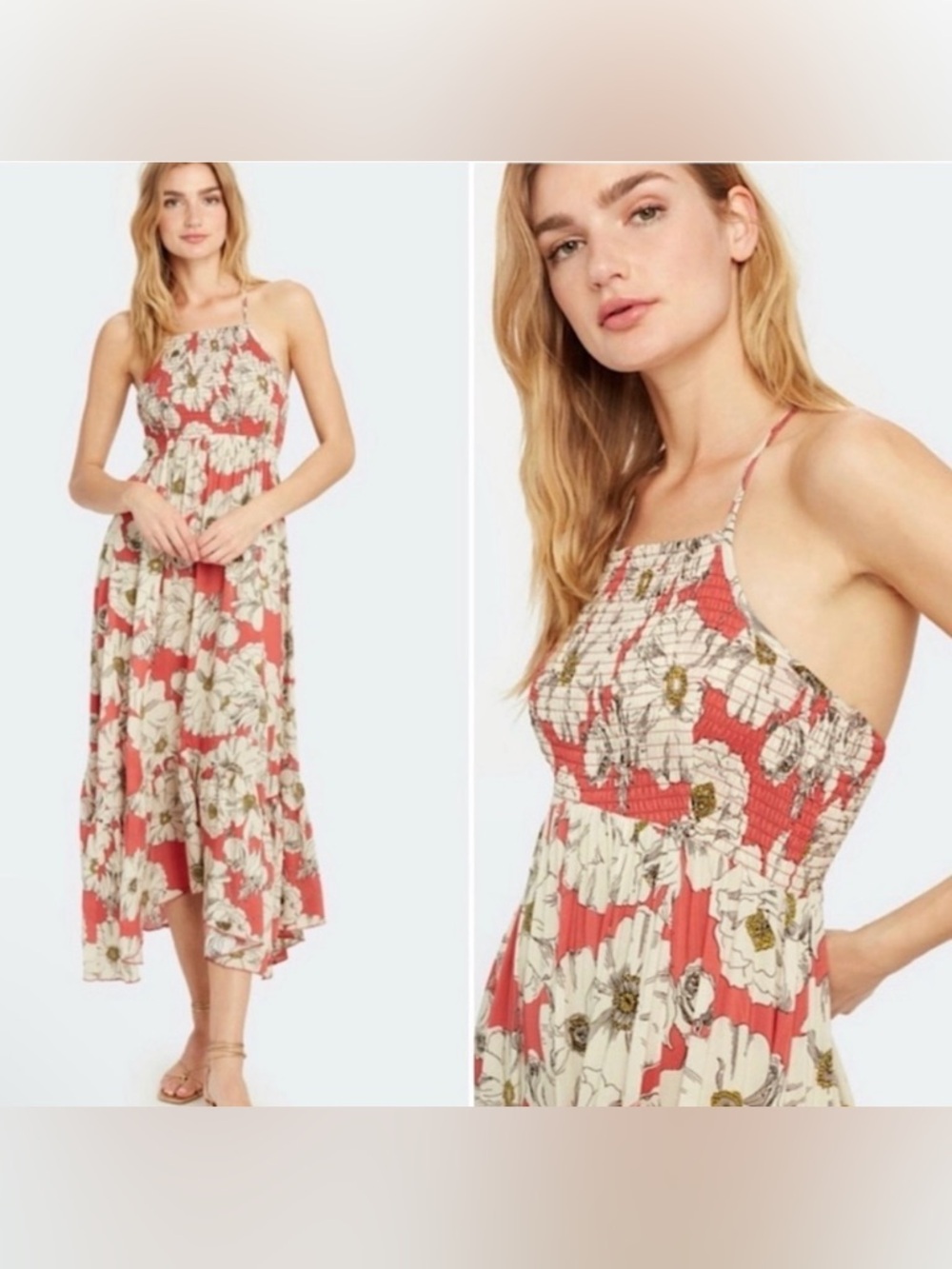 Free People Women's Heat Wave Printed Maxi Dress Floral Smocked Sundress